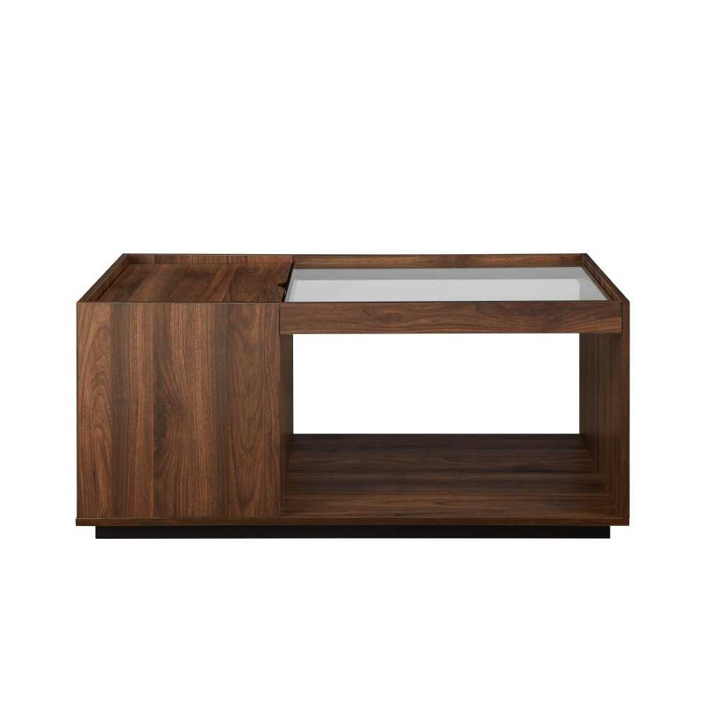 Talia 40" Glass Top Storage Coffee Table - Dark Walnut