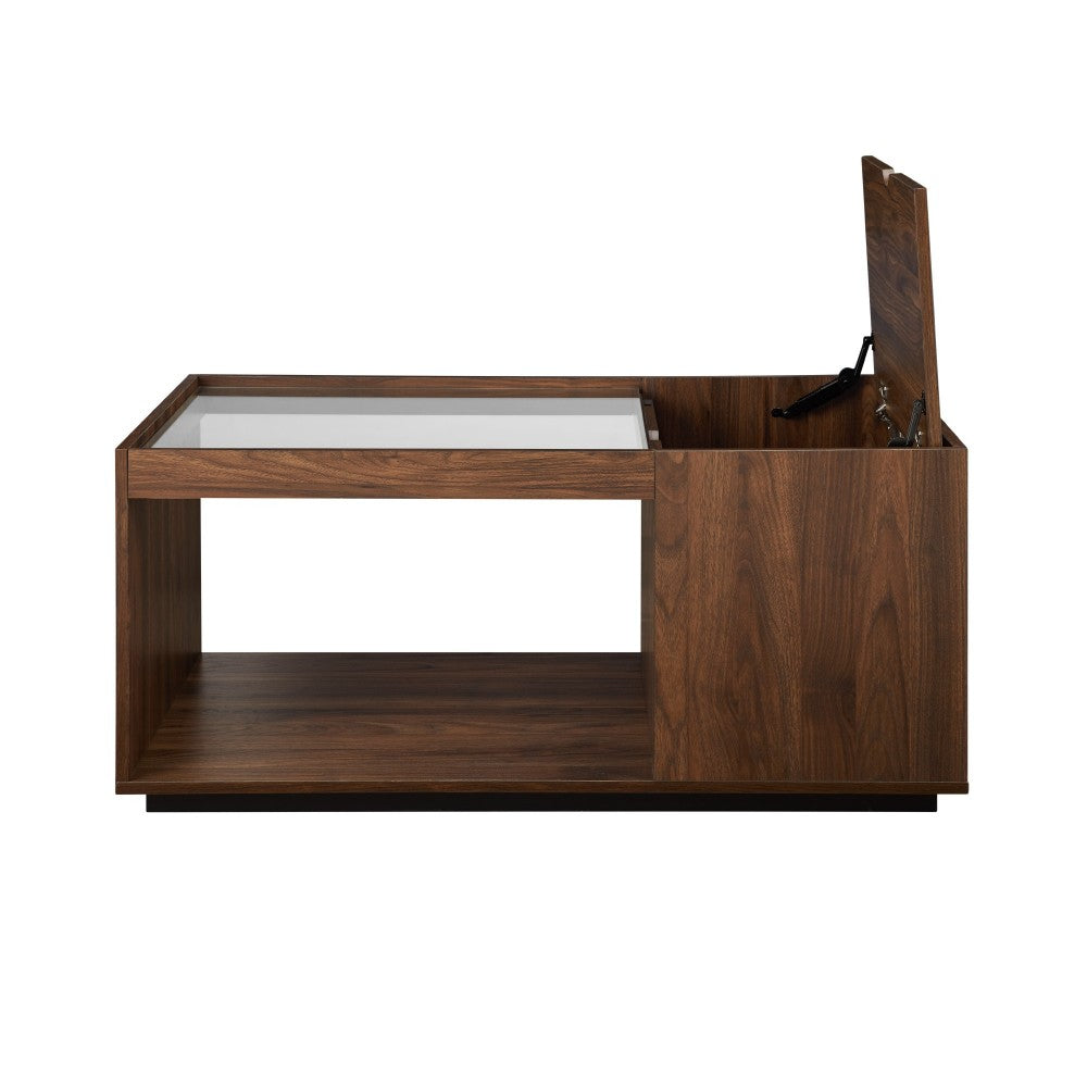 Talia 40" Glass Top Storage Coffee Table - Dark Walnut