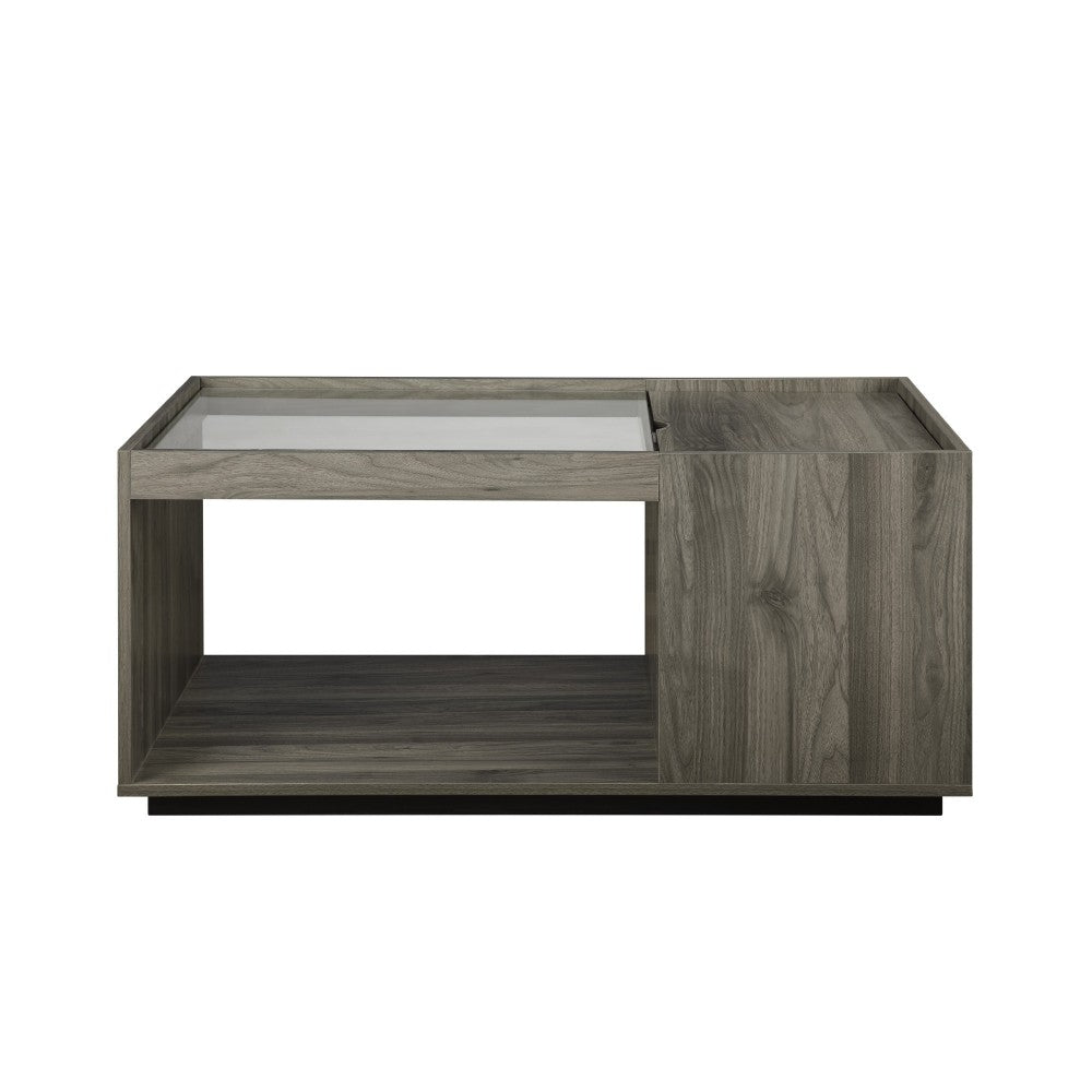 Talia 40" Glass Top Storage Coffee Table - Slate Gray