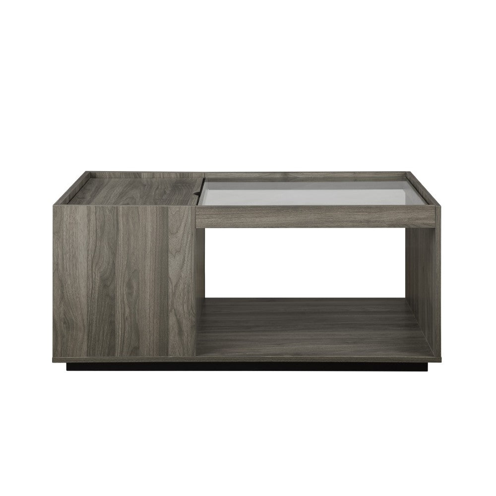 Talia 40" Glass Top Storage Coffee Table - Slate Gray