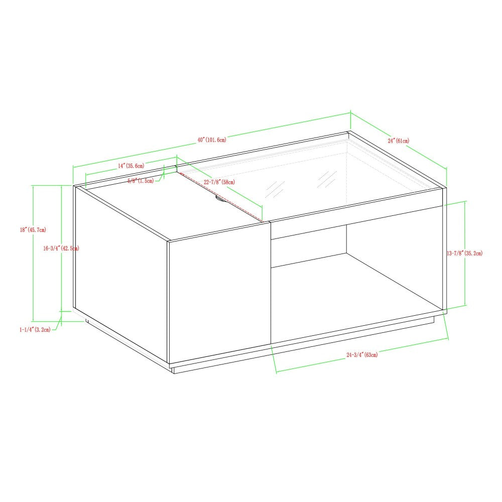 Talia 40" Glass Top Storage Coffee Table - Slate Gray