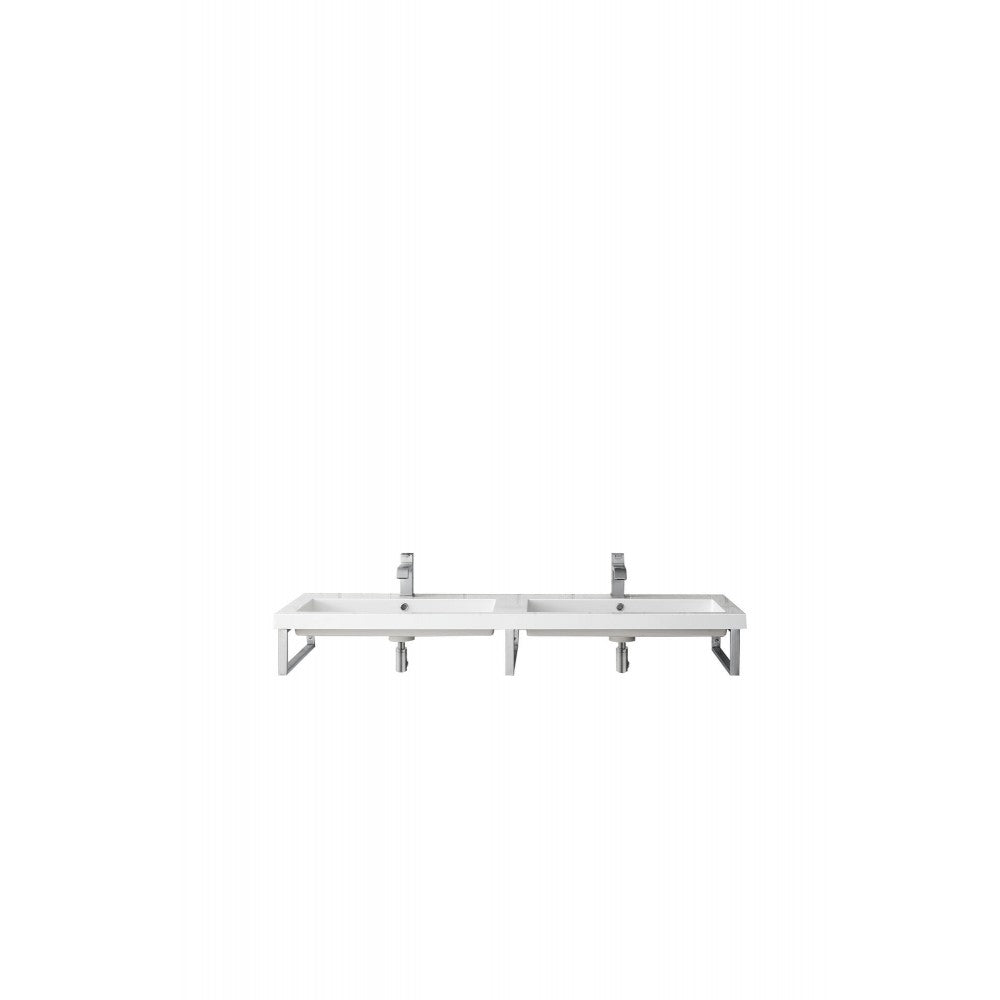 Three Boston 18" Wall Brackets, Brushed Nickel w/63" White Glossy Composite Top