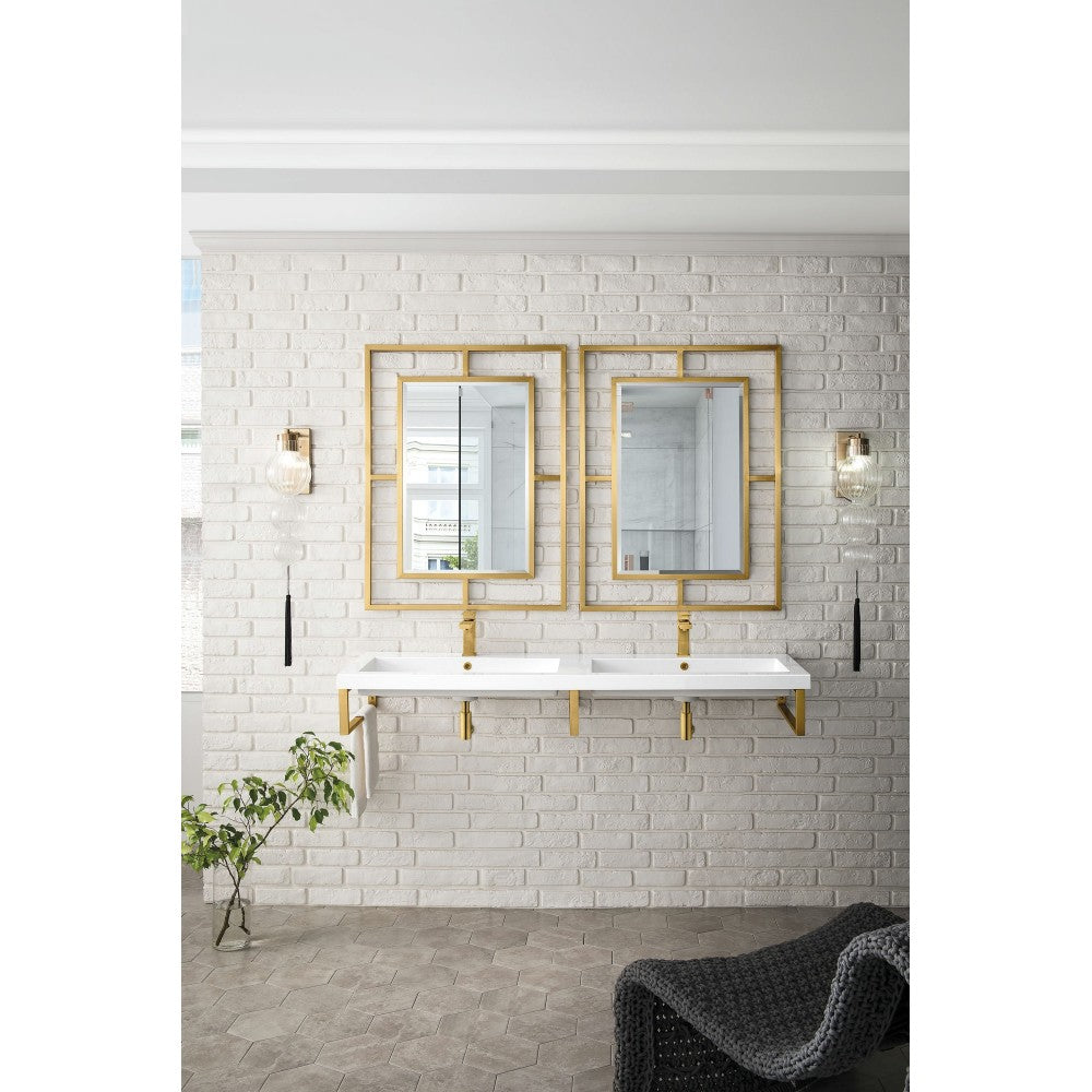 Three Boston 18" Wall Brackets, Radiant Gold w/63" White Glossy Composite Top