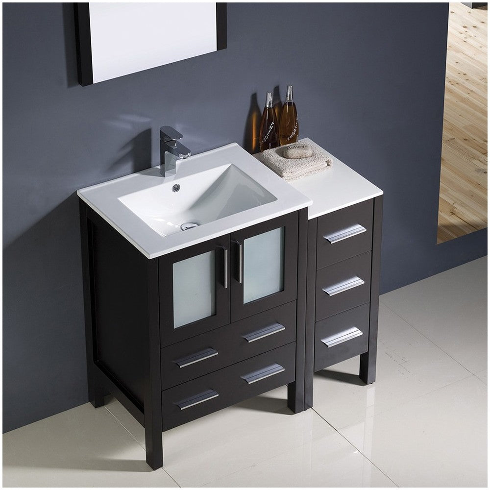 Torino 36" Espresso Modern Bathroom Vanity w/ Side Cabinet & Integrated Sinks