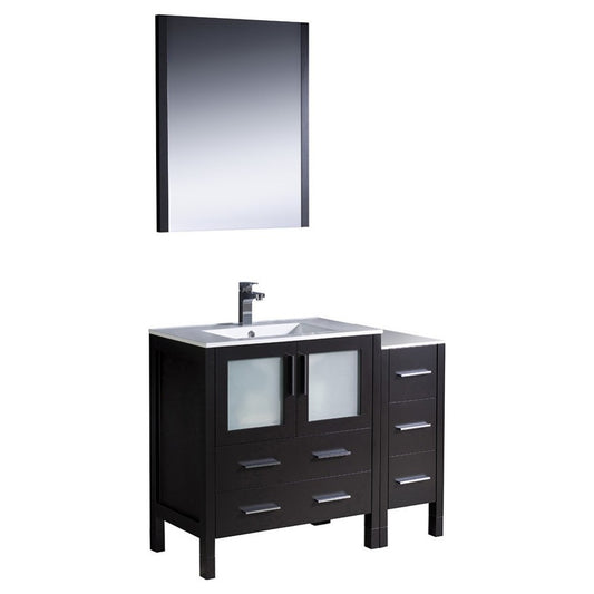 Torino 42" Espresso Modern Bathroom Vanity w/ Side Cabinet & Integrated Sink