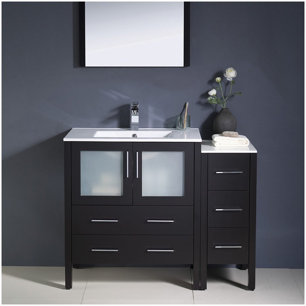 Torino 42" Espresso Modern Bathroom Vanity w/ Side Cabinet & Integrated Sink