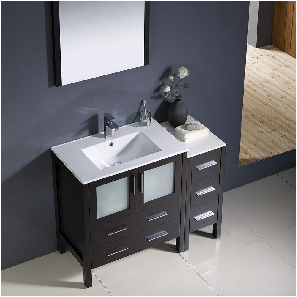 Torino 42" Espresso Modern Bathroom Vanity w/ Side Cabinet & Integrated Sink