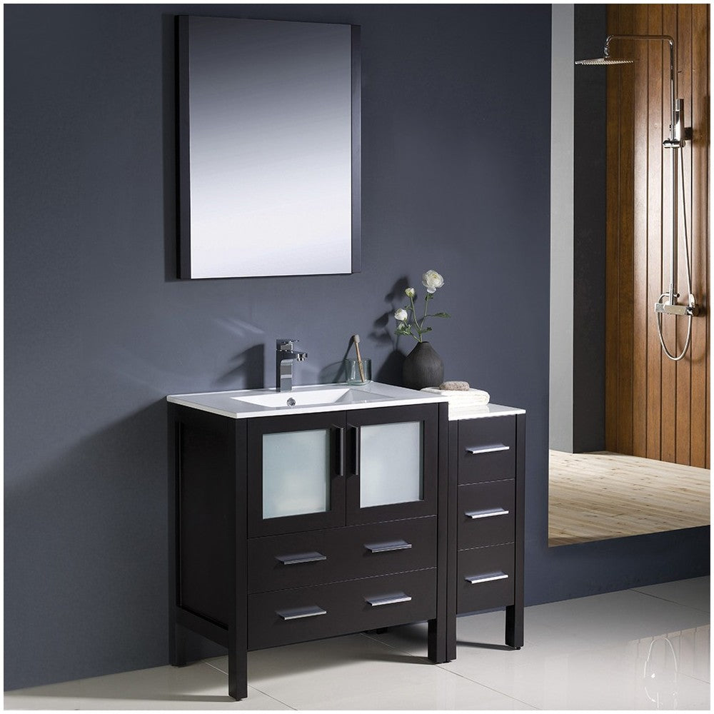 Torino 42" Espresso Modern Bathroom Vanity w/ Side Cabinet & Integrated Sink