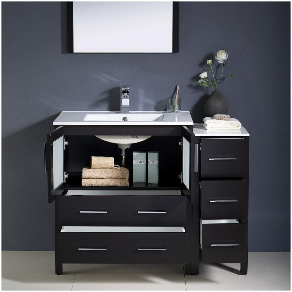 Torino 42" Espresso Modern Bathroom Vanity w/ Side Cabinet & Integrated Sink