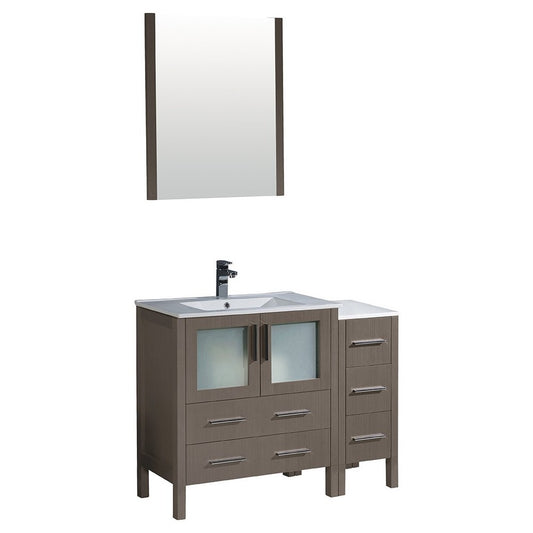 Torino 42" Gray Oak Modern Bathroom Vanity w/ Side Cabinet & Integrated Sink