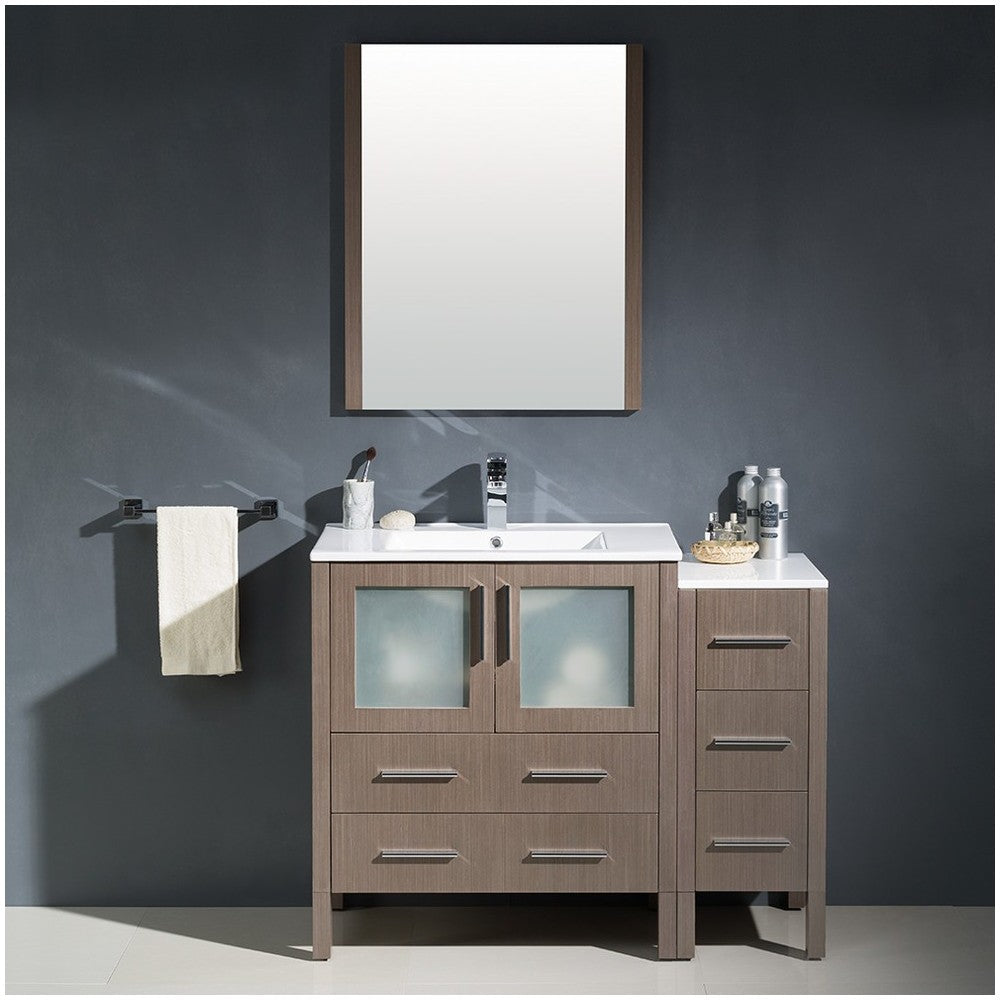 Torino 42" Gray Oak Modern Bathroom Vanity w/ Side Cabinet & Integrated Sink