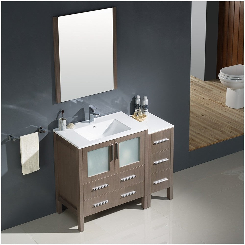 Torino 42" Gray Oak Modern Bathroom Vanity w/ Side Cabinet & Integrated Sink