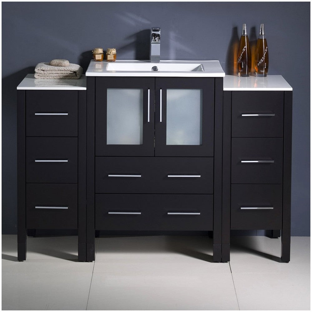 Torino 48 Espresso Modern Bathroom Cabinets w/ Integrated Sink, FCB62-122412ES-I