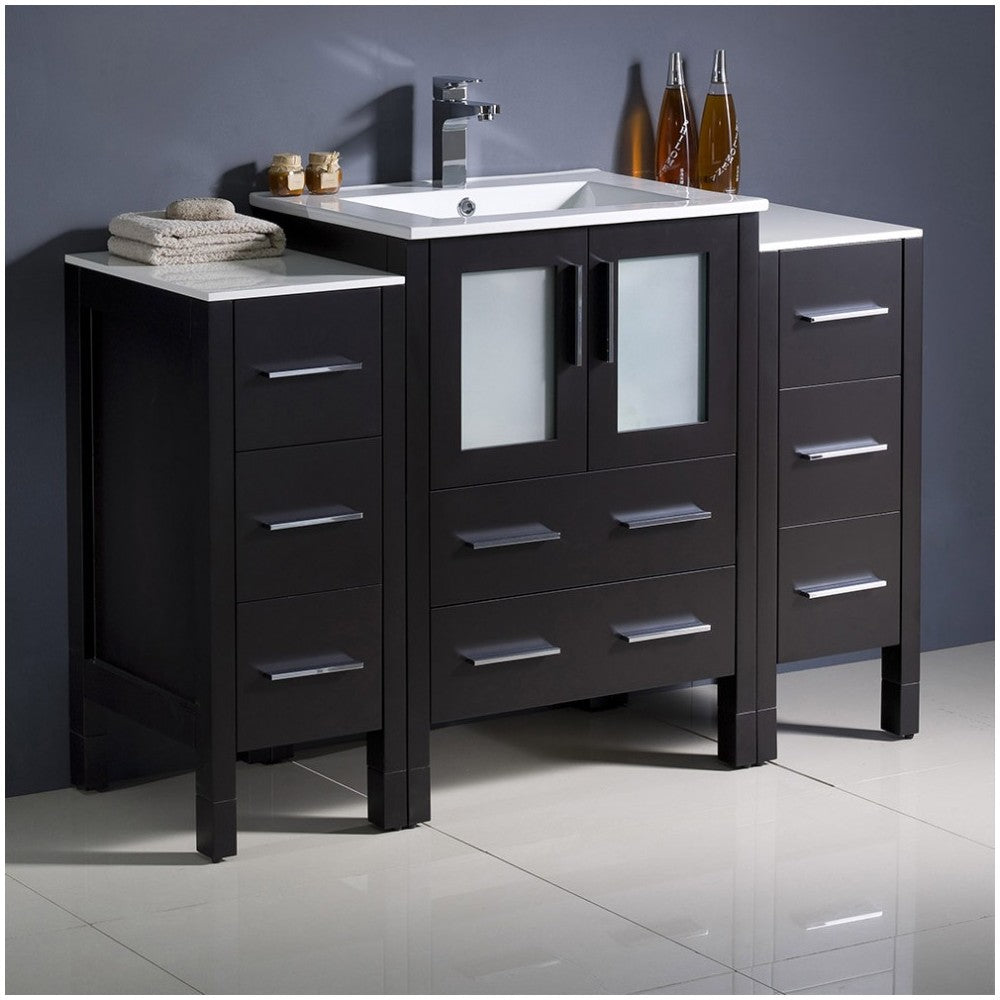 Torino 48 Espresso Modern Bathroom Cabinets w/ Integrated Sink, FCB62-122412ES-I