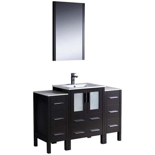 Torino 48" Espresso Modern Bathroom Vanity w/ 2 Side Cabinets & Integrated Sink