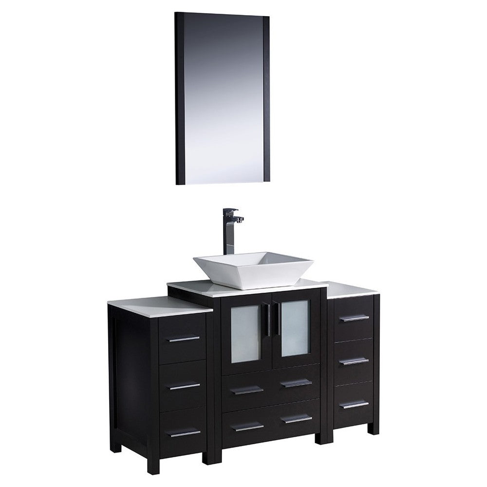 Torino 48" Espresso Modern Bathroom Vanity w/ 2 Side Cabinets & Vessel Sink