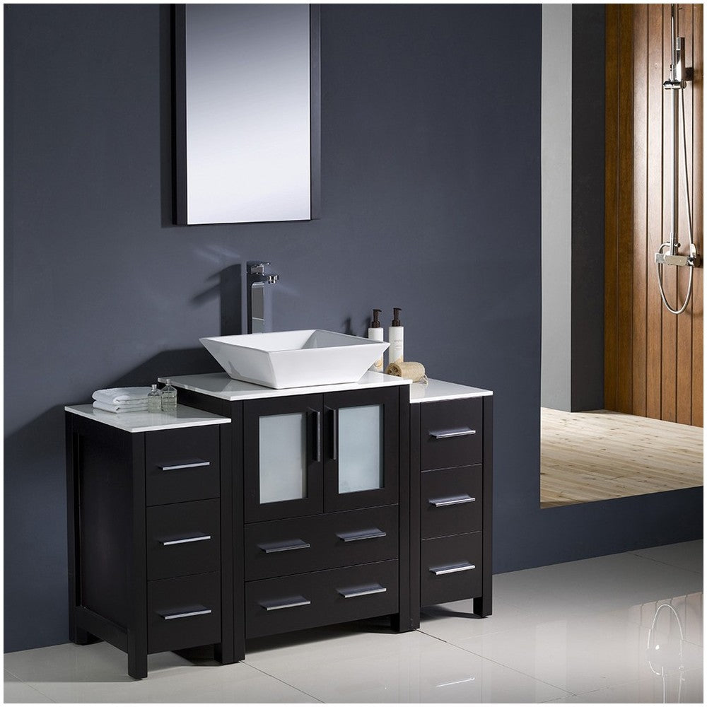 Torino 48" Espresso Modern Bathroom Vanity w/ 2 Side Cabinets & Vessel Sink