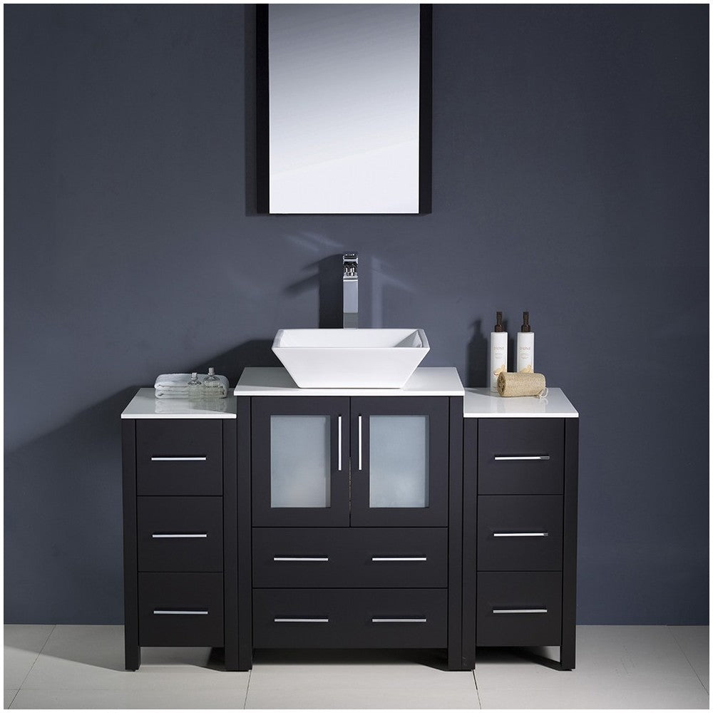 Torino 48" Espresso Modern Bathroom Vanity w/ 2 Side Cabinets & Vessel Sink