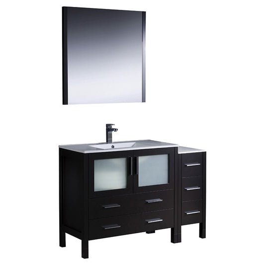 Torino 48" Espresso Modern Bathroom Vanity w/ Side Cabinet & Integrated Sink