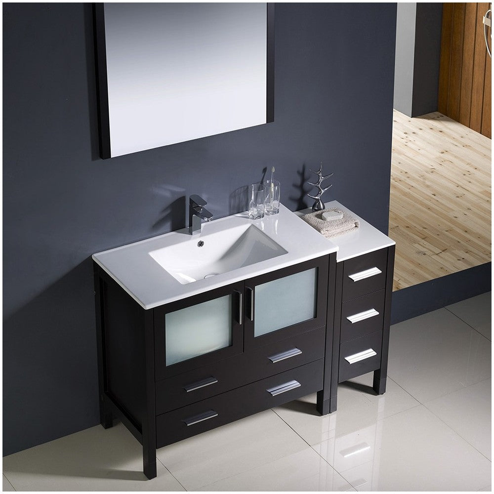 Torino 48" Espresso Modern Bathroom Vanity w/ Side Cabinet & Integrated Sink