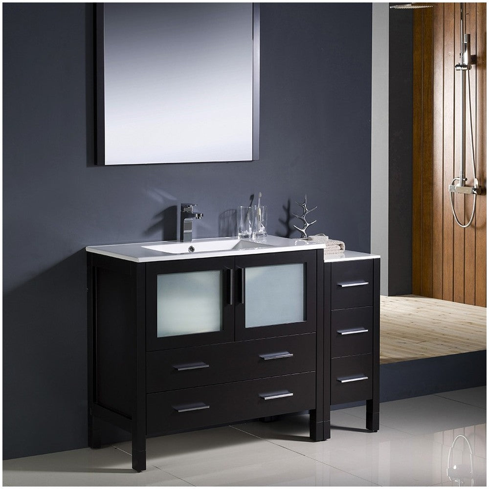 Torino 48" Espresso Modern Bathroom Vanity w/ Side Cabinet & Integrated Sink