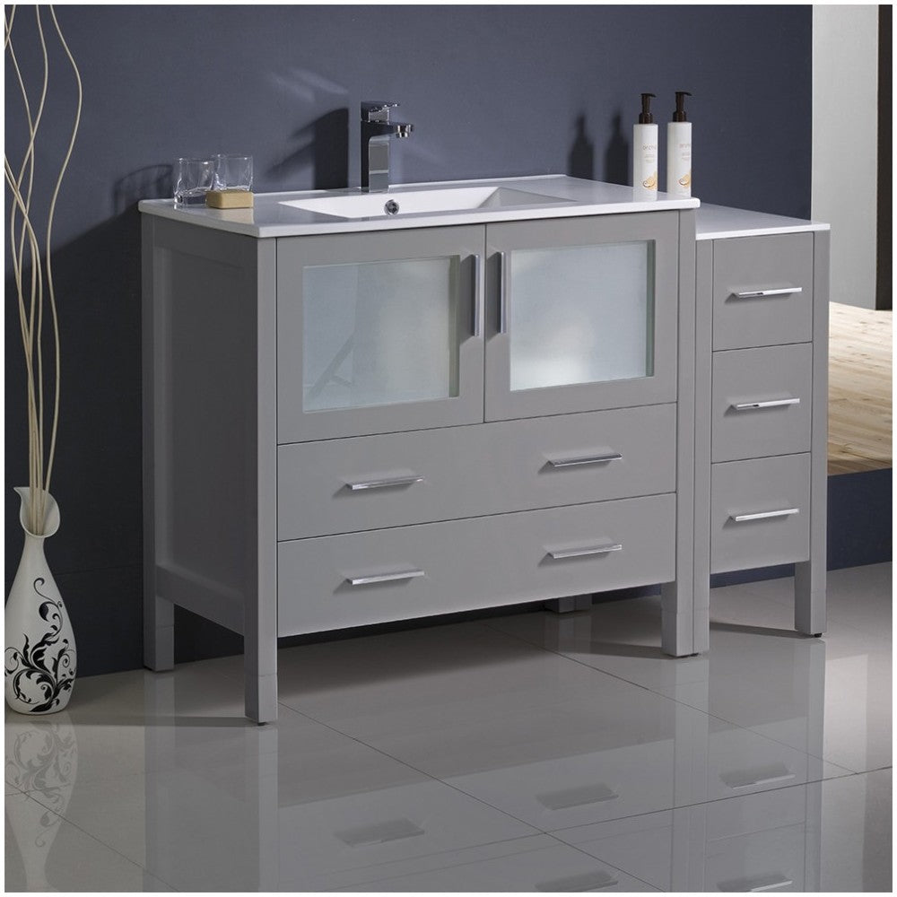 Torino 48" Gray Modern Bathroom Cabinets w/ Integrated Sink, FCB62-3612GR-I
