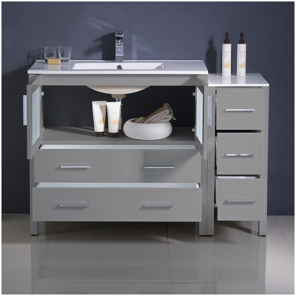 Torino 48" Gray Modern Bathroom Cabinets w/ Integrated Sink, FCB62-3612GR-I