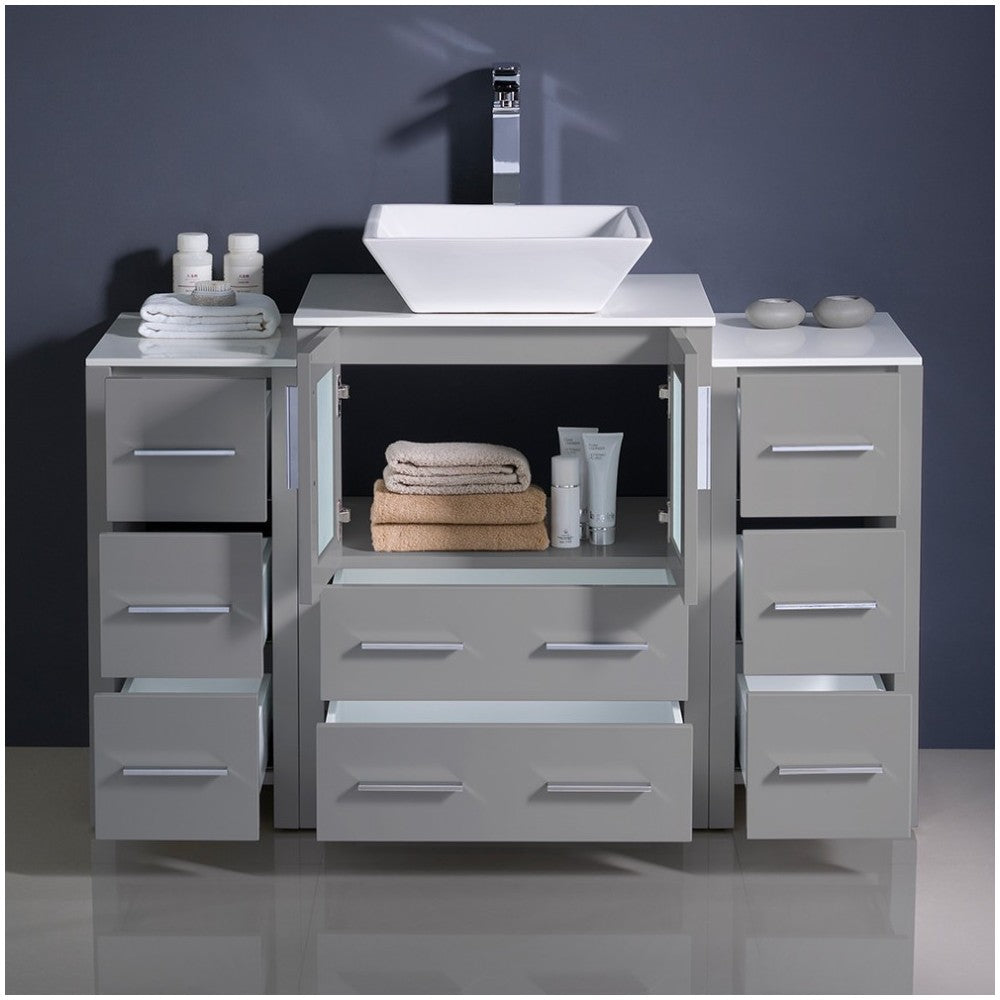 Torino 48 Gray Modern Bathroom Cabinets w/ Top, Vessel Sink FCB62-122412GR-CWH-V