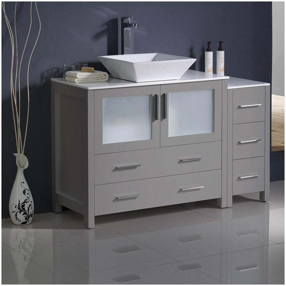 Torino 48 Gray Modern Bathroom Cabinets w/ Top & Vessel Sink, FCB62-3612GR-CWH-V