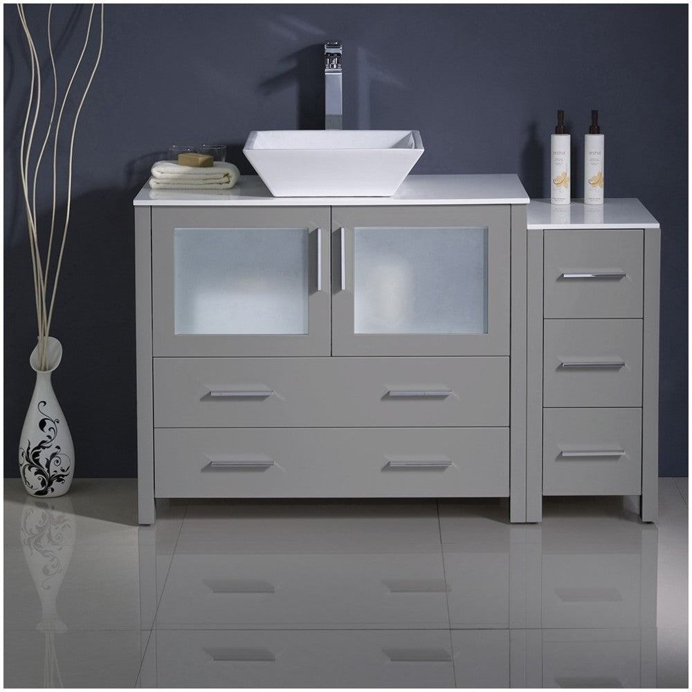 Torino 48 Gray Modern Bathroom Cabinets w/ Top & Vessel Sink, FCB62-3612GR-CWH-V