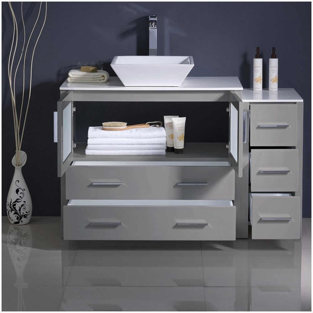 Torino 48 Gray Modern Bathroom Cabinets w/ Top & Vessel Sink, FCB62-3612GR-CWH-V