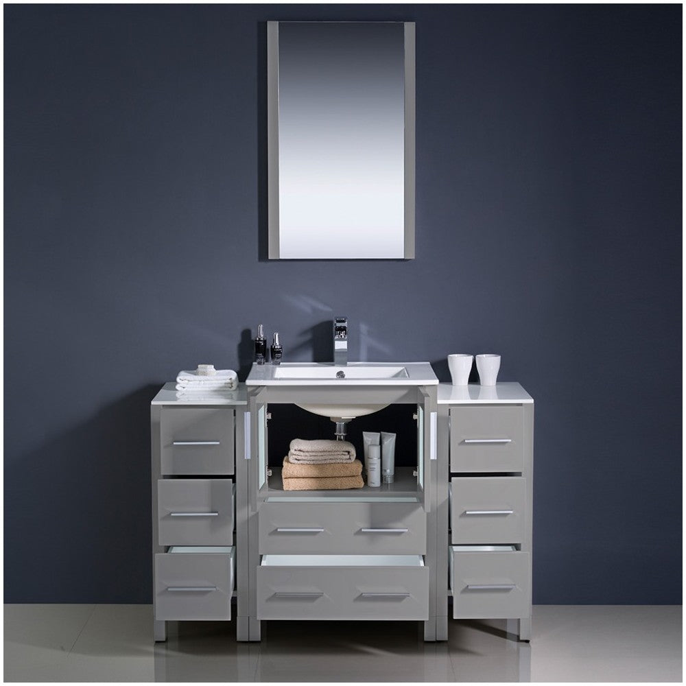 Torino 48" Gray Modern Bathroom Vanity w/ 2 Side Cabinets & Integrated Sink