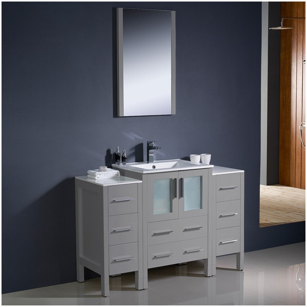 Torino 48" Gray Modern Bathroom Vanity w/ 2 Side Cabinets & Integrated Sink