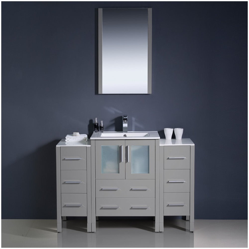 Torino 48" Gray Modern Bathroom Vanity w/ 2 Side Cabinets & Integrated Sink