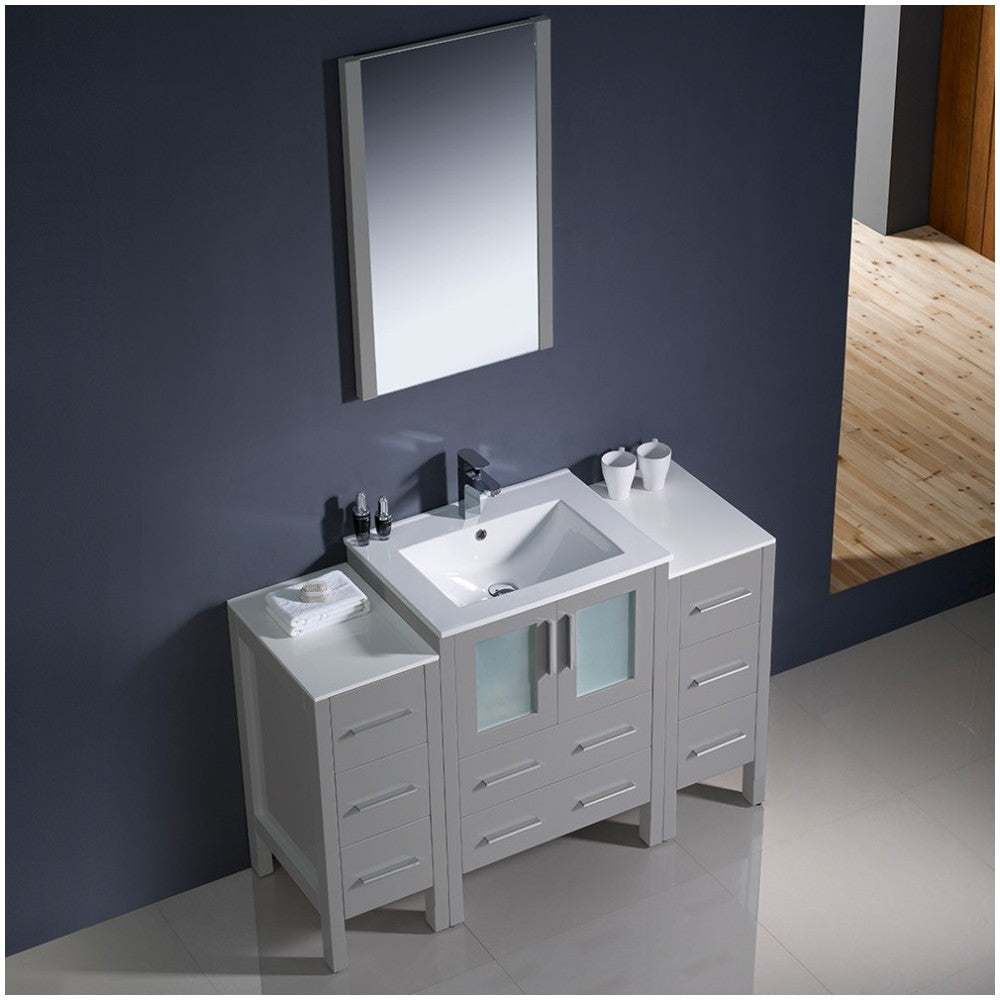 Torino 48" Gray Modern Bathroom Vanity w/ 2 Side Cabinets & Integrated Sink