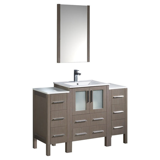 Torino 48" Gray Oak Modern Bathroom Vanity w/ 2 Side Cabinets & Integrated Sink