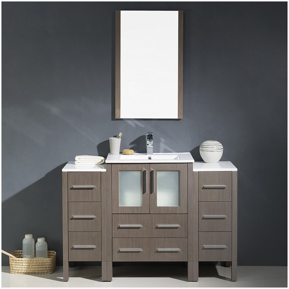 Torino 48" Gray Oak Modern Bathroom Vanity w/ 2 Side Cabinets & Integrated Sink