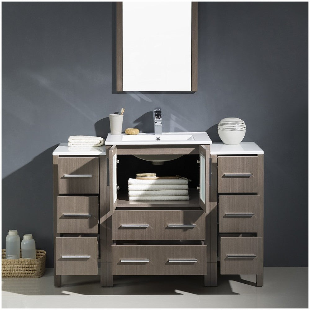 Torino 48" Gray Oak Modern Bathroom Vanity w/ 2 Side Cabinets & Integrated Sink