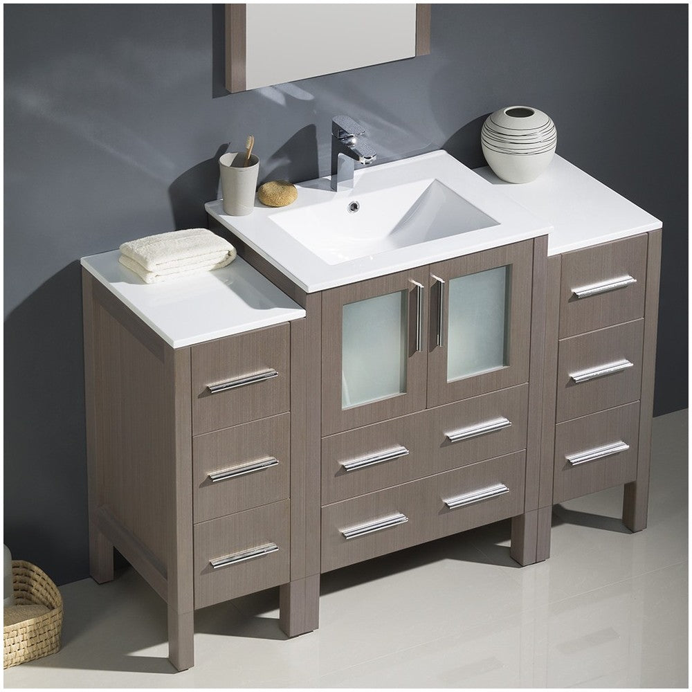 Torino 48" Gray Oak Modern Bathroom Vanity w/ 2 Side Cabinets & Integrated Sink