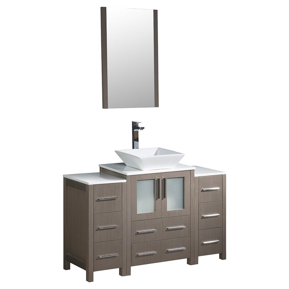 Torino 48" Gray Oak Modern Bathroom Vanity w/ 2 Side Cabinets & Vessel Sink