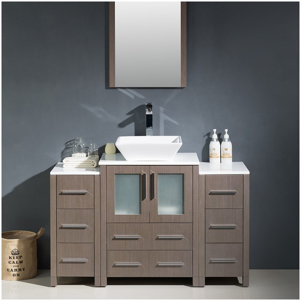 Torino 48" Gray Oak Modern Bathroom Vanity w/ 2 Side Cabinets & Vessel Sink