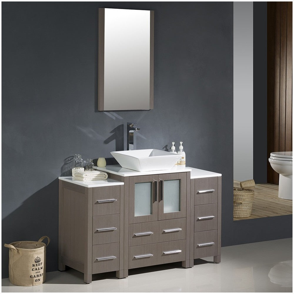 Torino 48" Gray Oak Modern Bathroom Vanity w/ 2 Side Cabinets & Vessel Sink