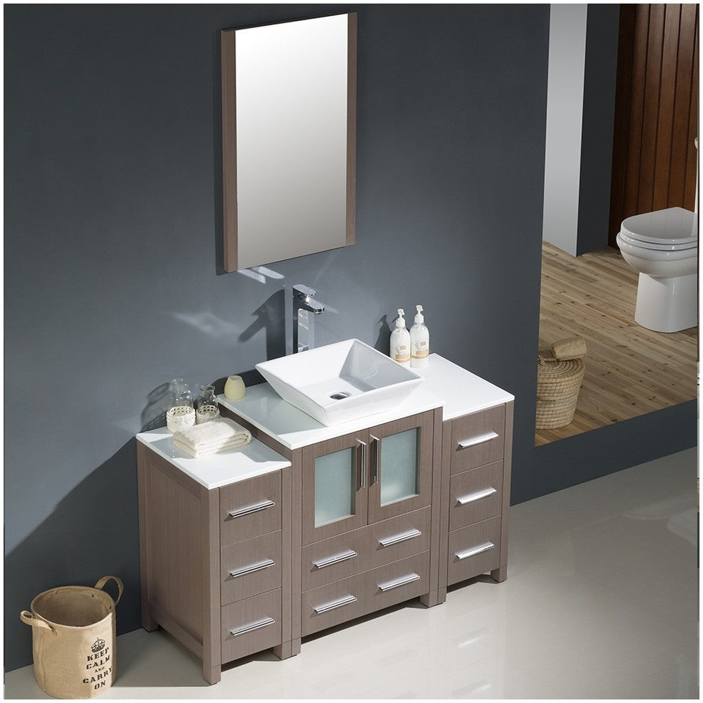 Torino 48" Gray Oak Modern Bathroom Vanity w/ 2 Side Cabinets & Vessel Sink