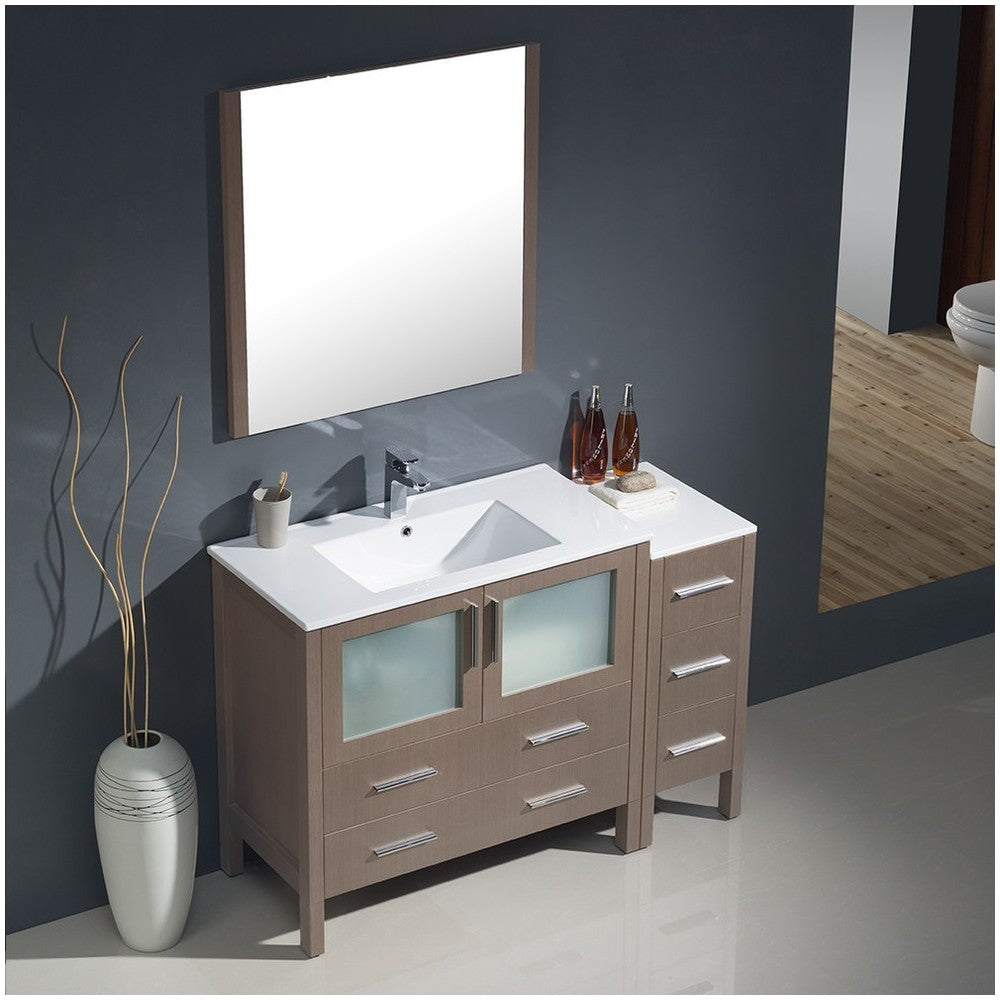 Torino 48" Gray Oak Modern Bathroom Vanity w/ Side Cabinet & Integrated Sink