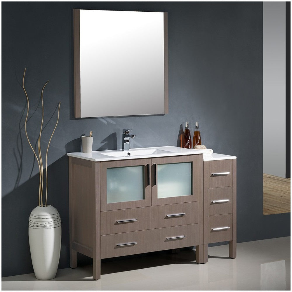 Torino 48" Gray Oak Modern Bathroom Vanity w/ Side Cabinet & Integrated Sink