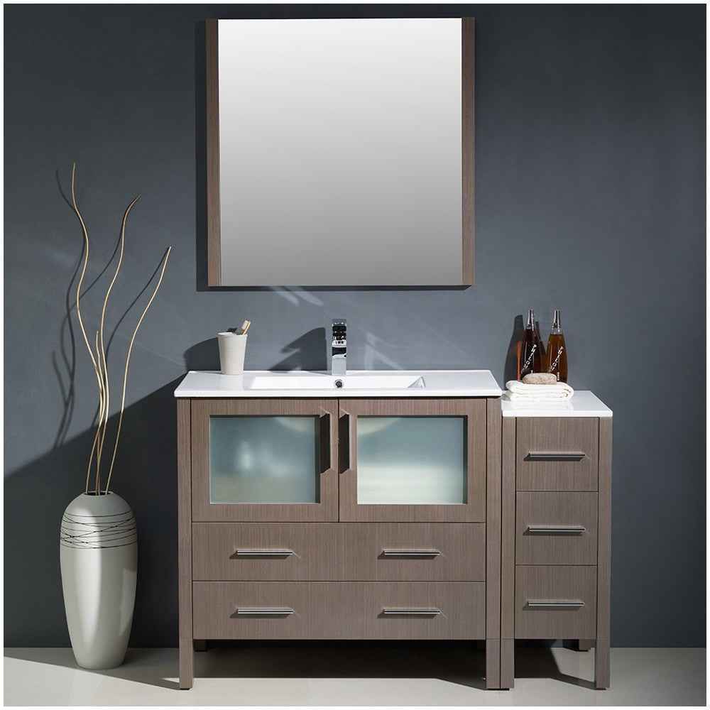 Torino 48" Gray Oak Modern Bathroom Vanity w/ Side Cabinet & Integrated Sink