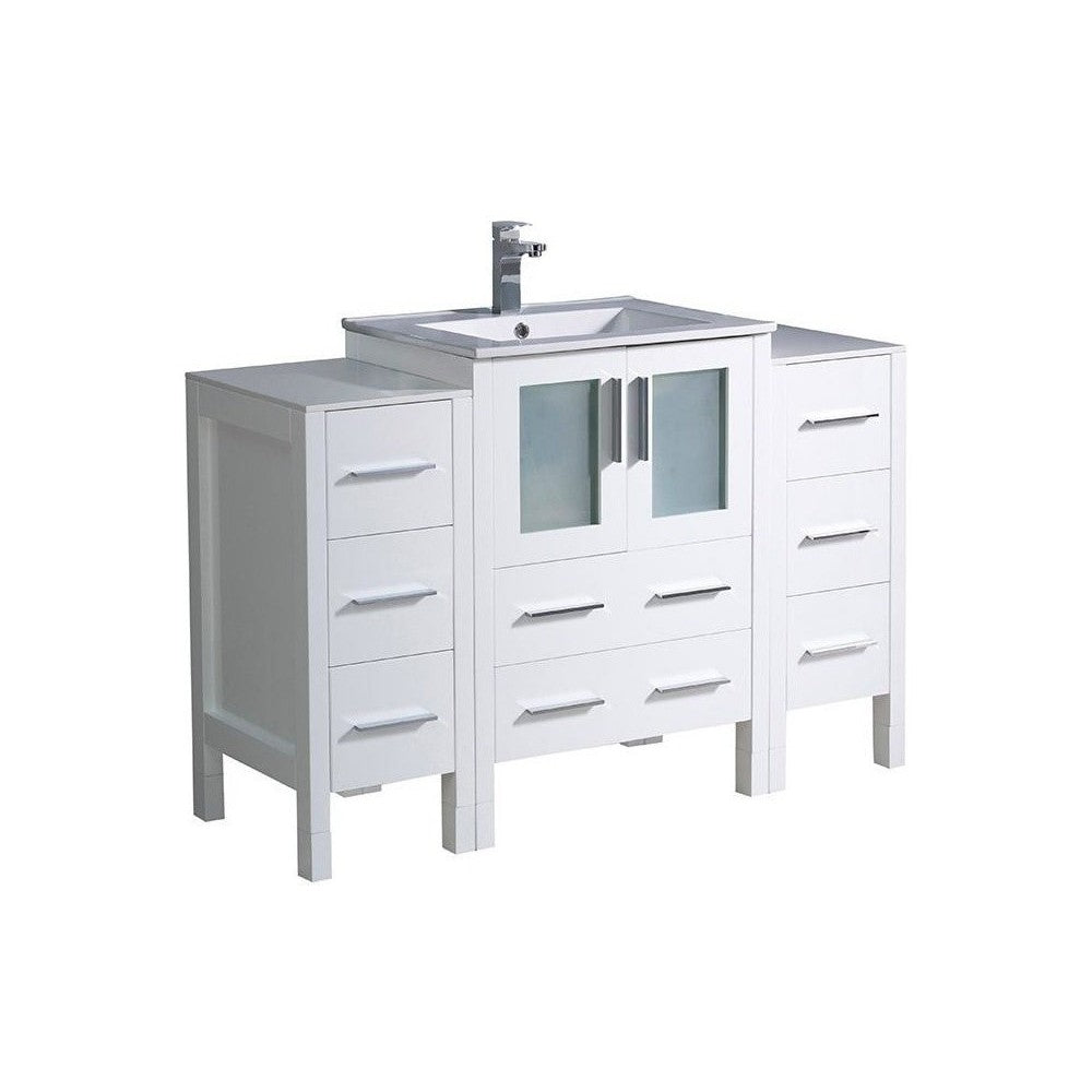 Torino 48" White Modern Bathroom Cabinets w/ Integrated Sink, FCB62-122412WH-I