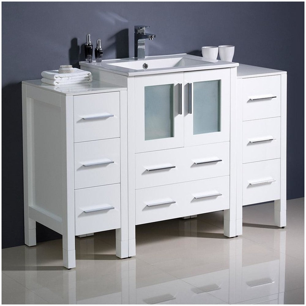 Torino 48" White Modern Bathroom Cabinets w/ Integrated Sink, FCB62-122412WH-I