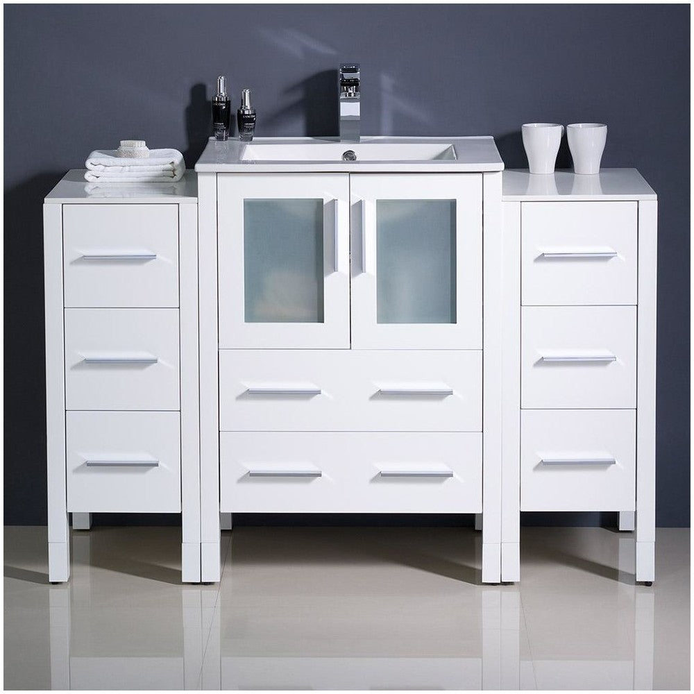 Torino 48" White Modern Bathroom Cabinets w/ Integrated Sink, FCB62-122412WH-I