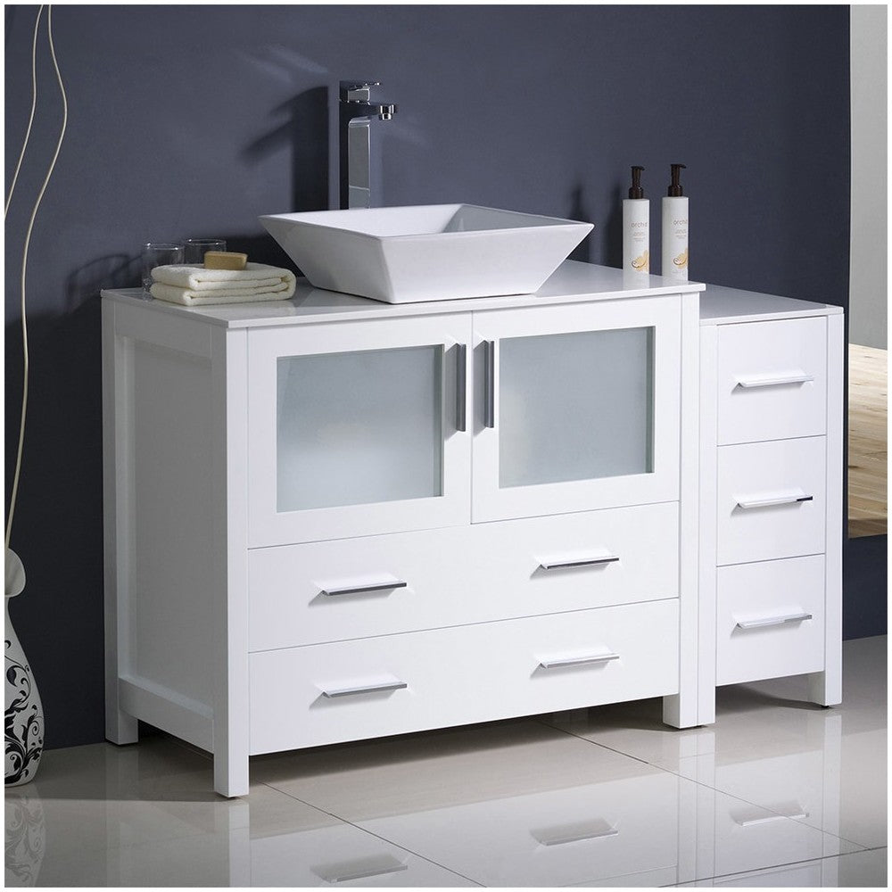 Torino 48 White Modern Bathroom Cabinets w/ Top, Vessel Sink FCB62-3612WH-CWH-V